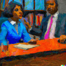 Discussing Business Financing, Impressionist painting